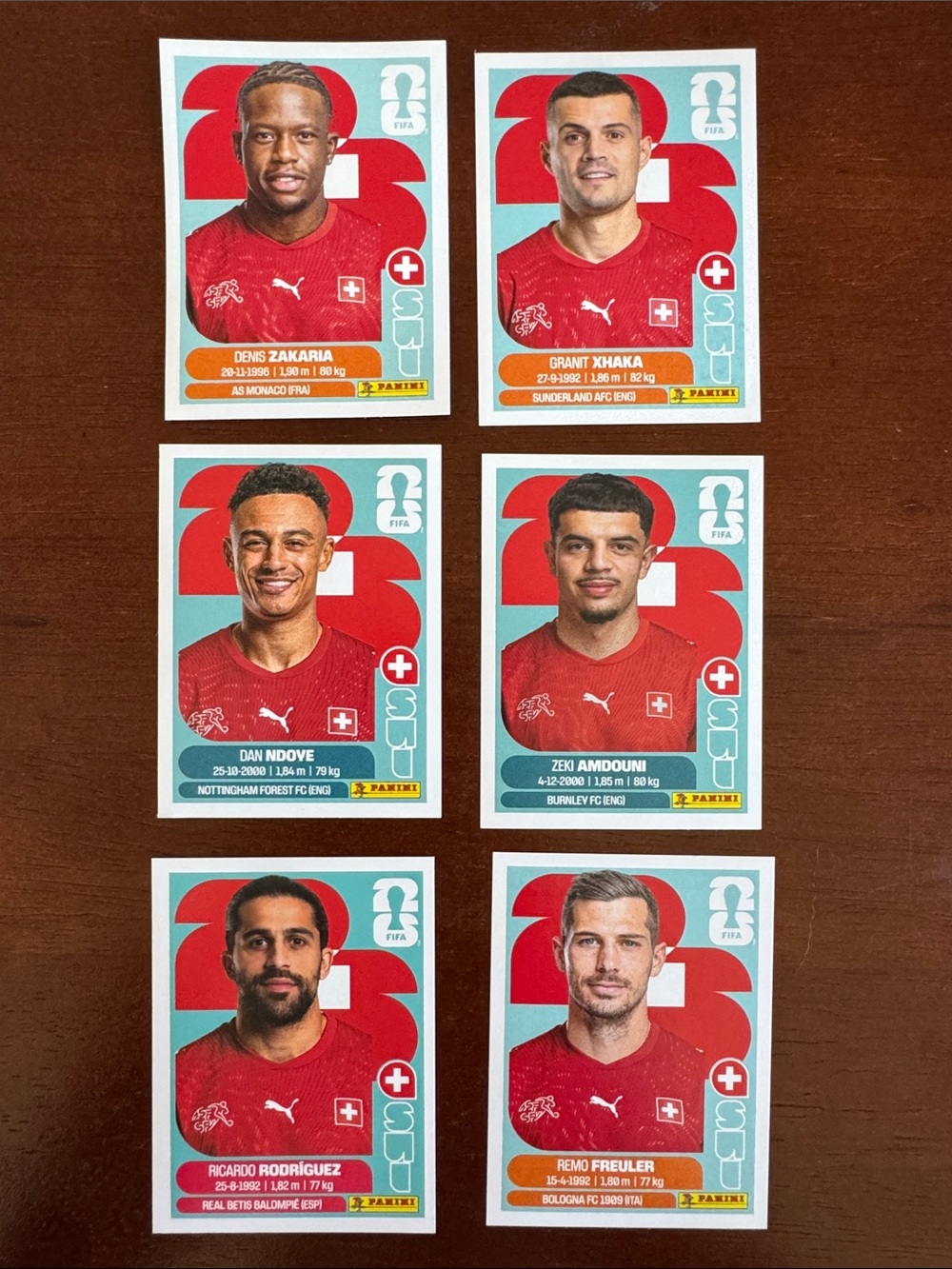 Panini FIFA 2026 World Cup Switzerland National Team Stickers (Set of 6)